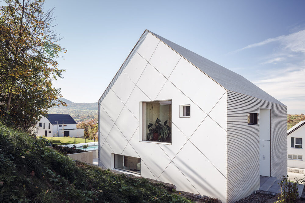 Modernes Einfamilienhaus am Albtrauf mit Holzfassade und großzügiger Verglasung – HI Architektur Stuttgart